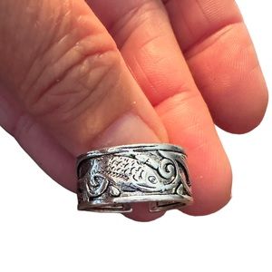 Silver Oriental Fish Design Open Cuff Ring